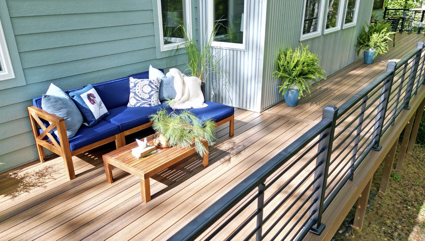 Beautiful custom deck with outdoor furniture in Waltham, MA